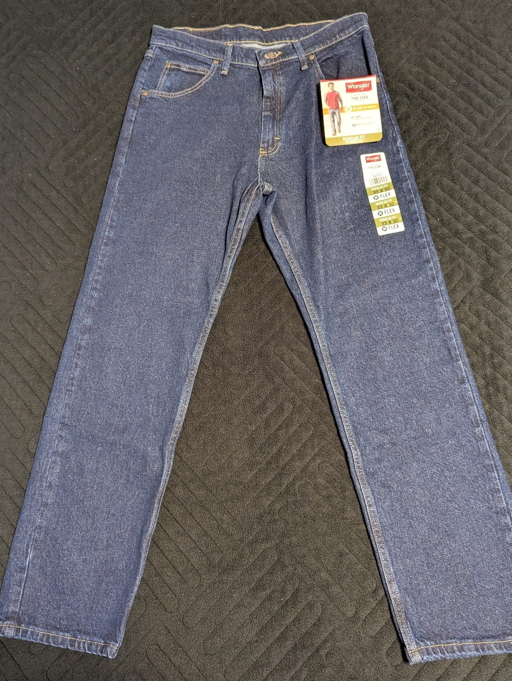 NWT Wrangler Five Star Premium Flex Jeans Mens 33x30 Blue Relaxed Fit A001 Denim